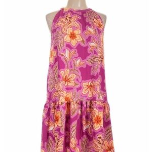 LOFT Pink Floral Halter Midi Dress with Orange Accents